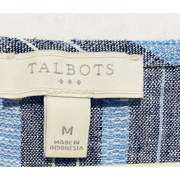 Talbots Womens Striped Sleeveless Top Peplum Hem Blue Linen Blend Boho Medium - Picture 5 of 7